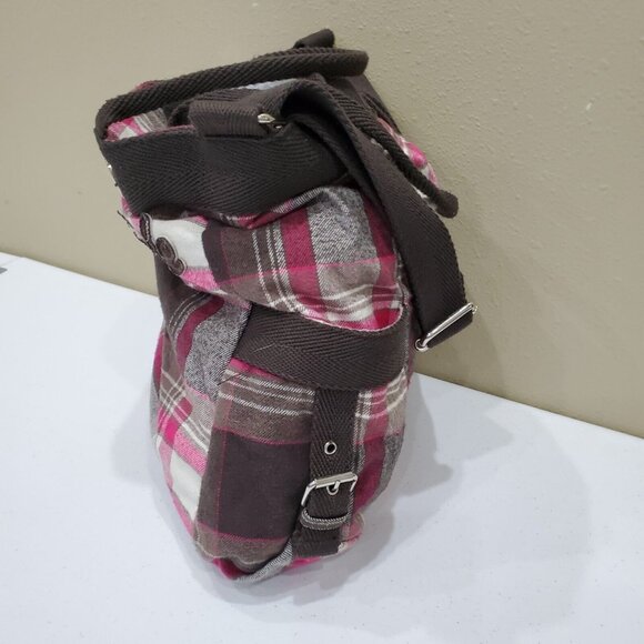 Aeropostale Tote Handbag with Wristlet Brown Pink Plaid Canvas Double Handles - Picture 5 of 15